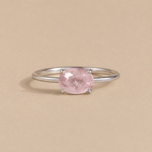 Aurora Ring handcrafted in solid 925 sterling silver featuring a natural oval pink morganite in a four-claw solitaire setting by Ryã Atelier.