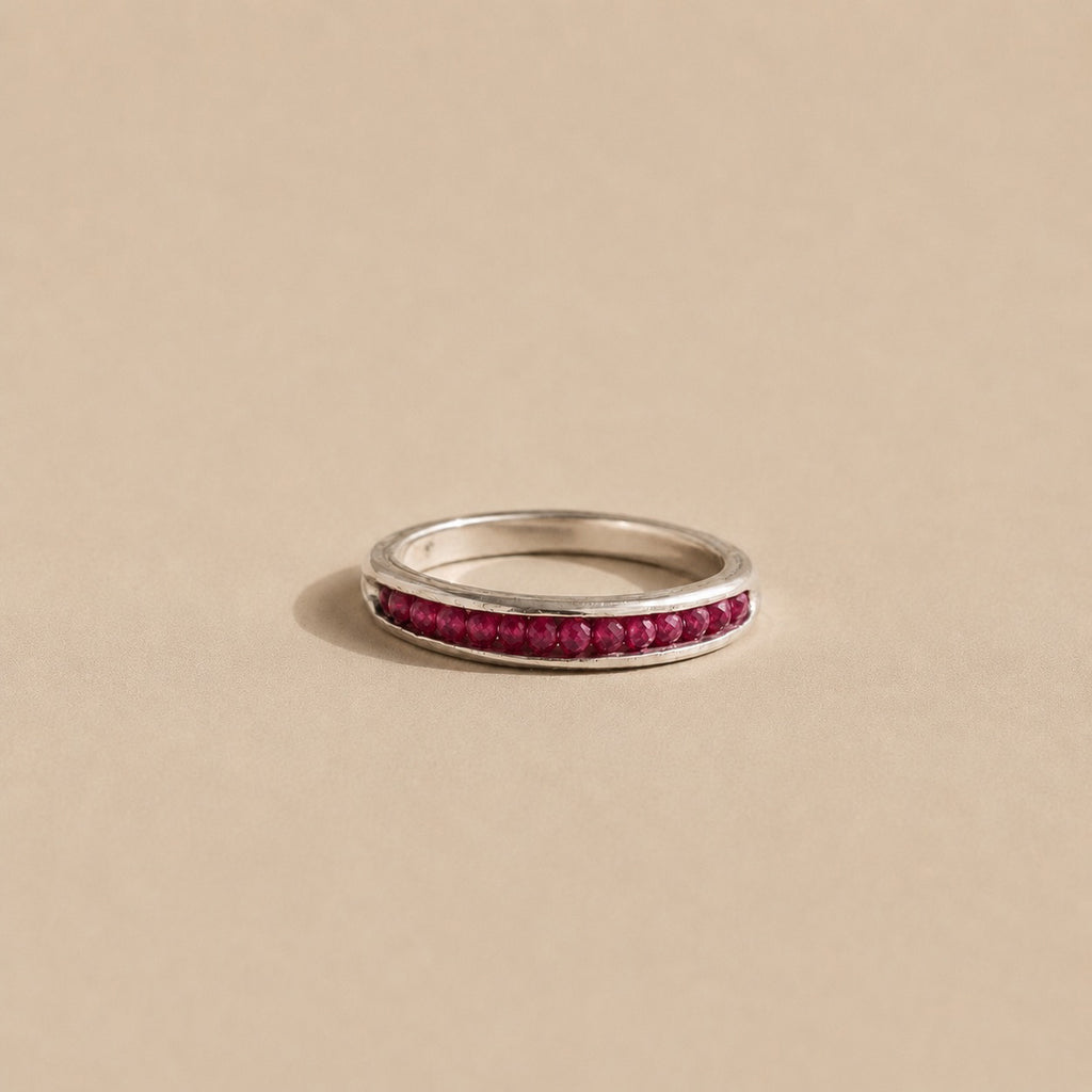 The Izimbewu Ruby Ring from Rya Atelier. Ruby beads set in a solid sterling silver pod ring. 