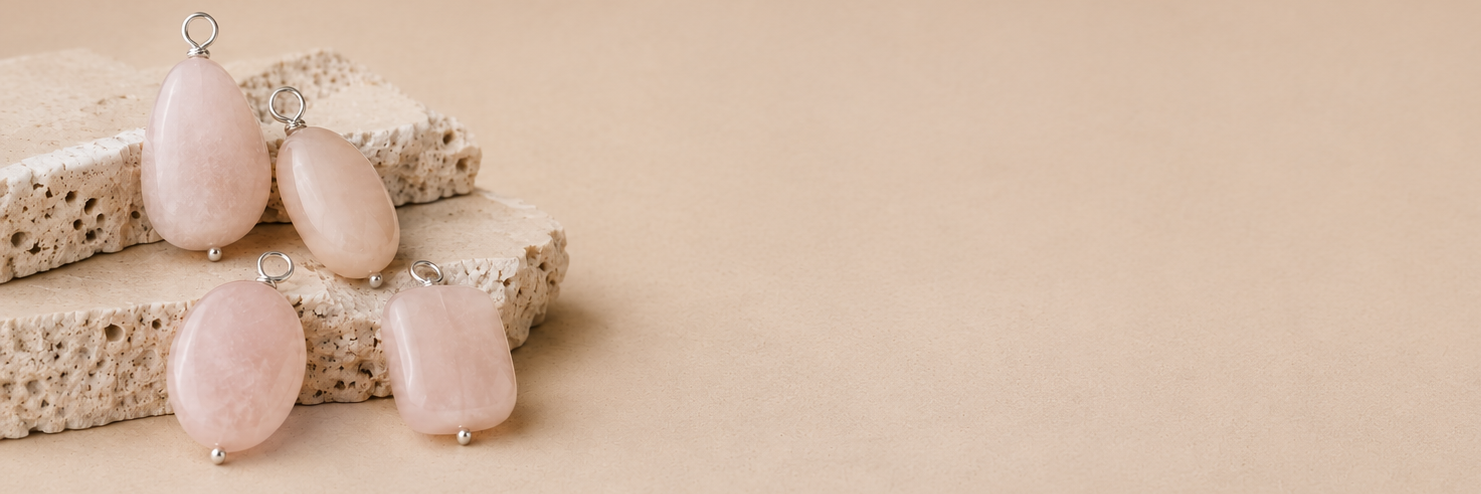 Rosa pendant from Rya atelier. Rose quartz drop bead peandant set in solid 925 sterling siler 